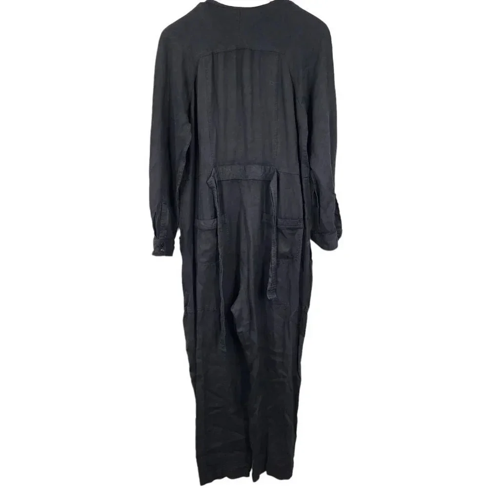 Whistles Long Sleeve Tie Waist Zip‎ Front Jumpsuit in Black Size US 10